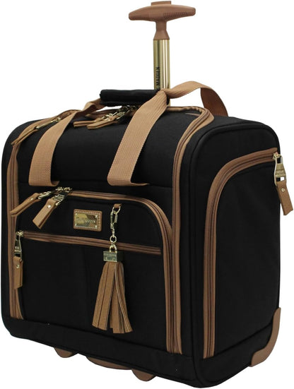 Designer 15 Inch Carry on Suitcase- Small Weekender Overnight Business Travel Luggage- Lightweight 2- Rolling Spinner Wheels Under Seat Bag for Women (Harlo Teal Blue)