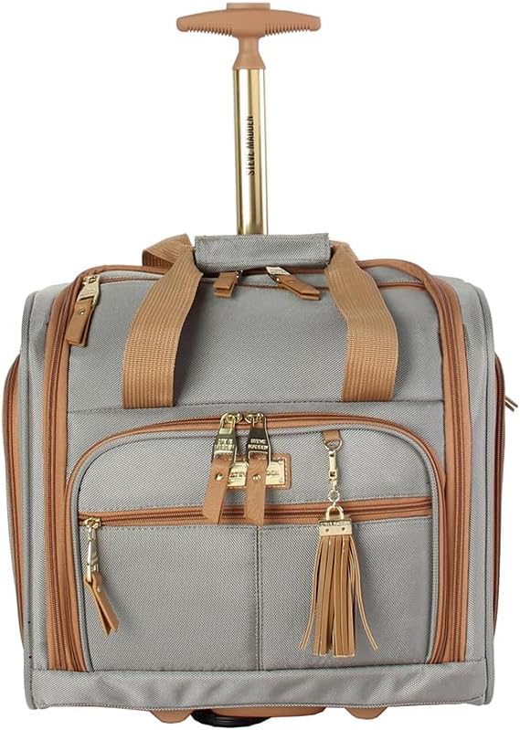 Designer 15 Inch Carry on Suitcase- Small Weekender Overnight Business Travel Luggage- Lightweight 2- Rolling Spinner Wheels Under Seat Bag for Women (Harlo Teal Blue)