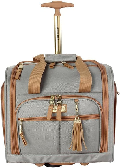 Designer 15 Inch Carry on Suitcase- Small Weekender Overnight Business Travel Luggage- Lightweight 2- Rolling Spinner Wheels Under Seat Bag for Women (Harlo Teal Blue)