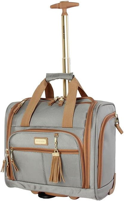 Designer 15 Inch Carry on Suitcase- Small Weekender Overnight Business Travel Luggage- Lightweight 2- Rolling Spinner Wheels Under Seat Bag for Women (Harlo Teal Blue)