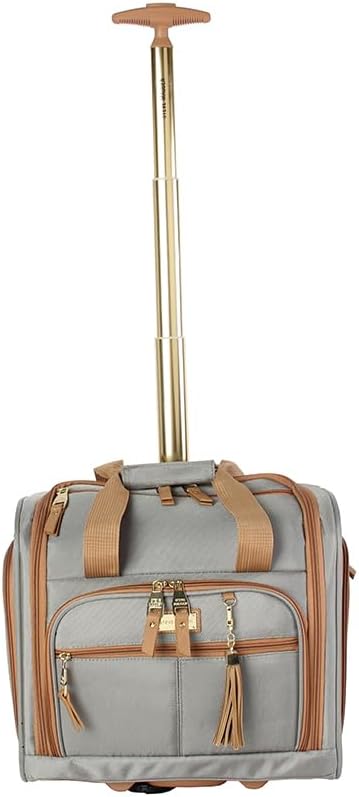 Designer 15 Inch Carry on Suitcase- Small Weekender Overnight Business Travel Luggage- Lightweight 2- Rolling Spinner Wheels Under Seat Bag for Women (Harlo Teal Blue)