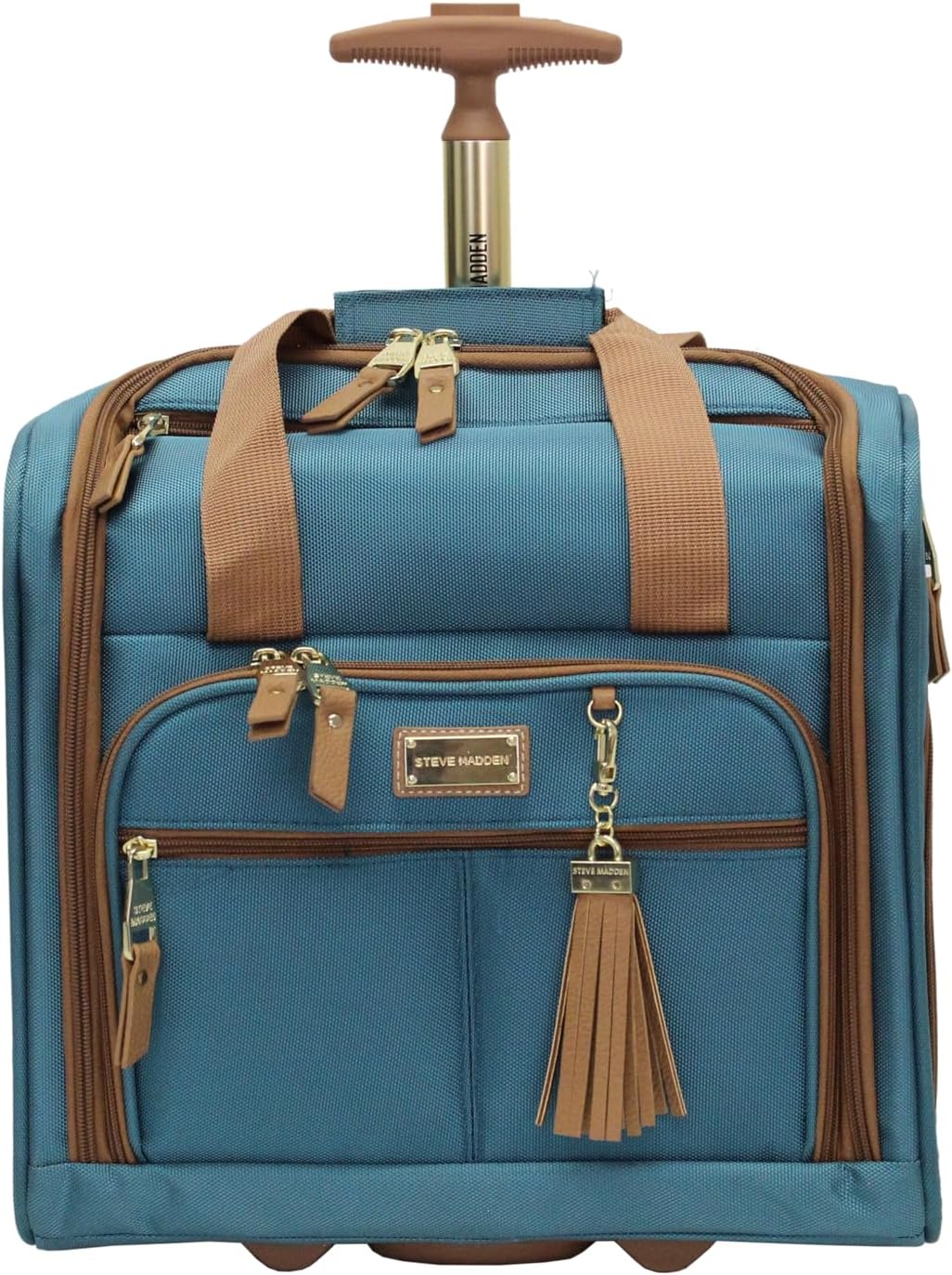 Designer 15 Inch Carry on Suitcase- Small Weekender Overnight Business Travel Luggage- Lightweight 2- Rolling Spinner Wheels Under Seat Bag for Women (Harlo Teal Blue)