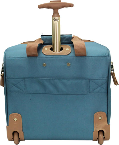 Designer 15 Inch Carry on Suitcase- Small Weekender Overnight Business Travel Luggage- Lightweight 2- Rolling Spinner Wheels Under Seat Bag for Women (Harlo Teal Blue)