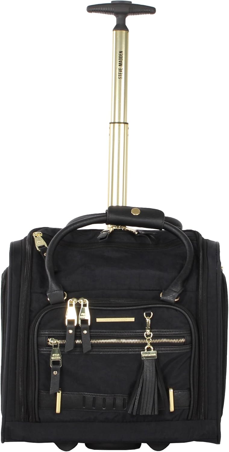 Designer 15 Inch Carry on Suitcase- Small Weekender Overnight Business Travel Luggage- Lightweight 2- Rolling Spinner Wheels Under Seat Bag for Women (Harlo Teal Blue)