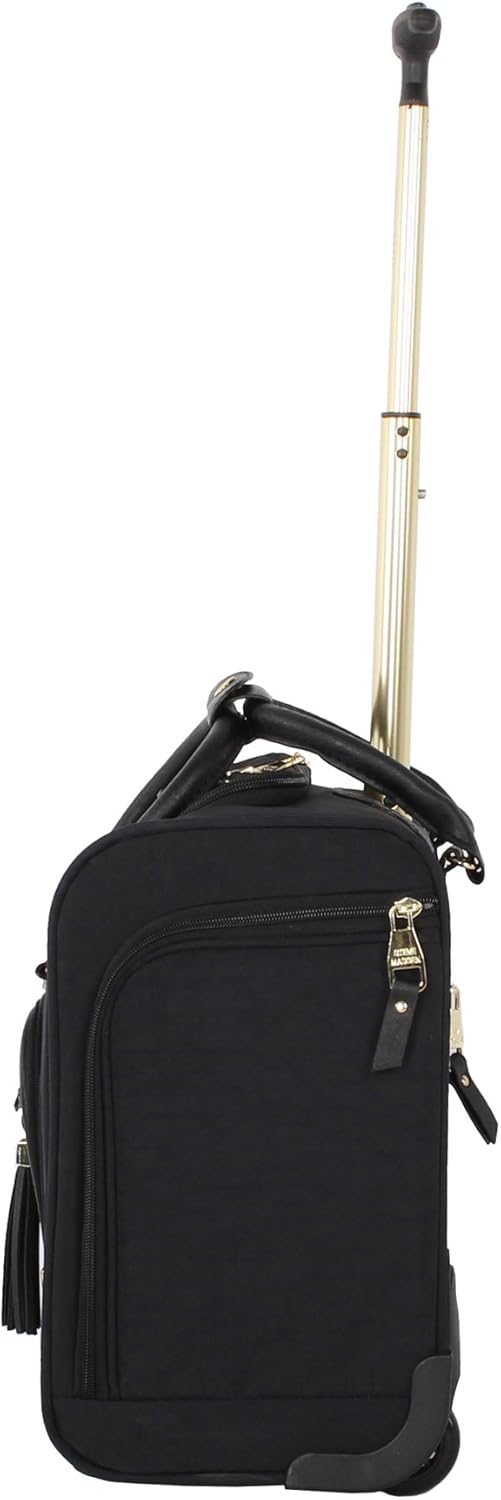 Designer 15 Inch Carry on Suitcase- Small Weekender Overnight Business Travel Luggage- Lightweight 2- Rolling Spinner Wheels Under Seat Bag for Women (Harlo Teal Blue)