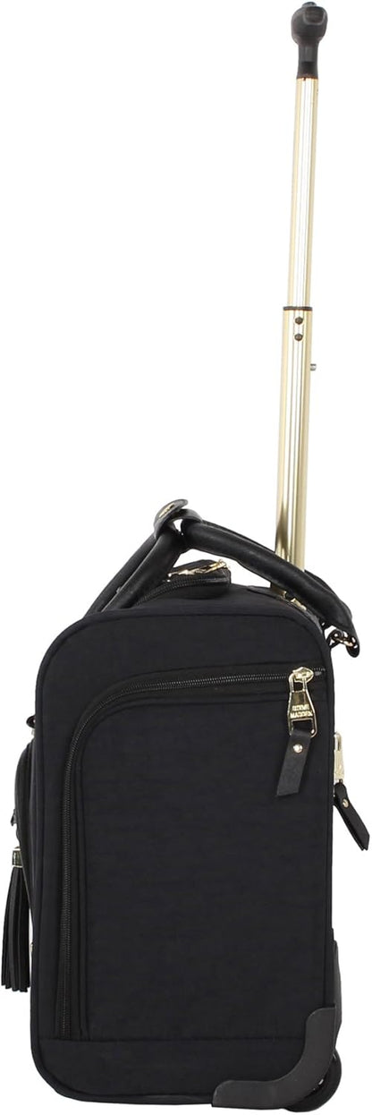 Designer 15 Inch Carry on Suitcase- Small Weekender Overnight Business Travel Luggage- Lightweight 2- Rolling Spinner Wheels Under Seat Bag for Women (Harlo Teal Blue)