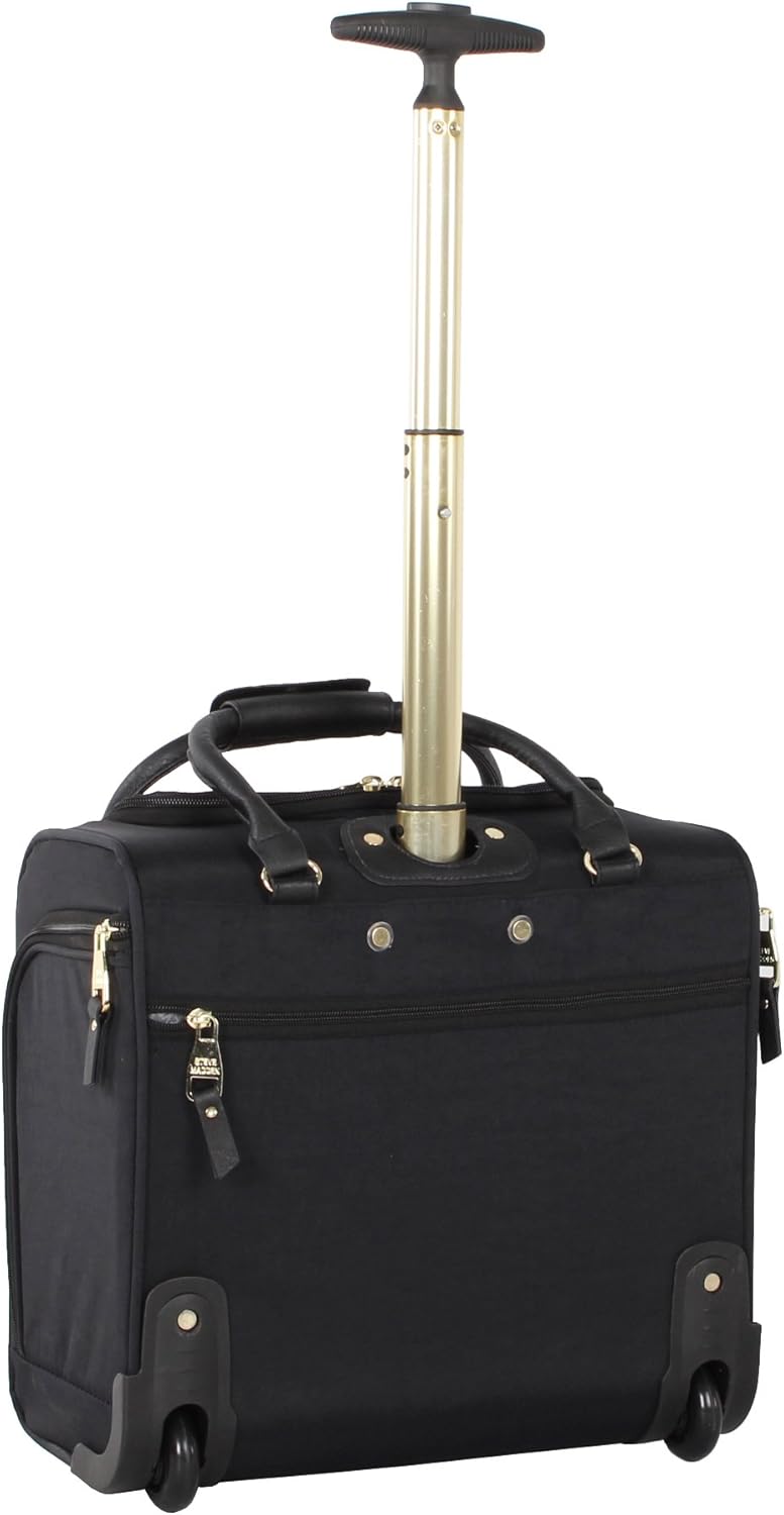 Designer 15 Inch Carry on Suitcase- Small Weekender Overnight Business Travel Luggage- Lightweight 2- Rolling Spinner Wheels Under Seat Bag for Women (Harlo Teal Blue)