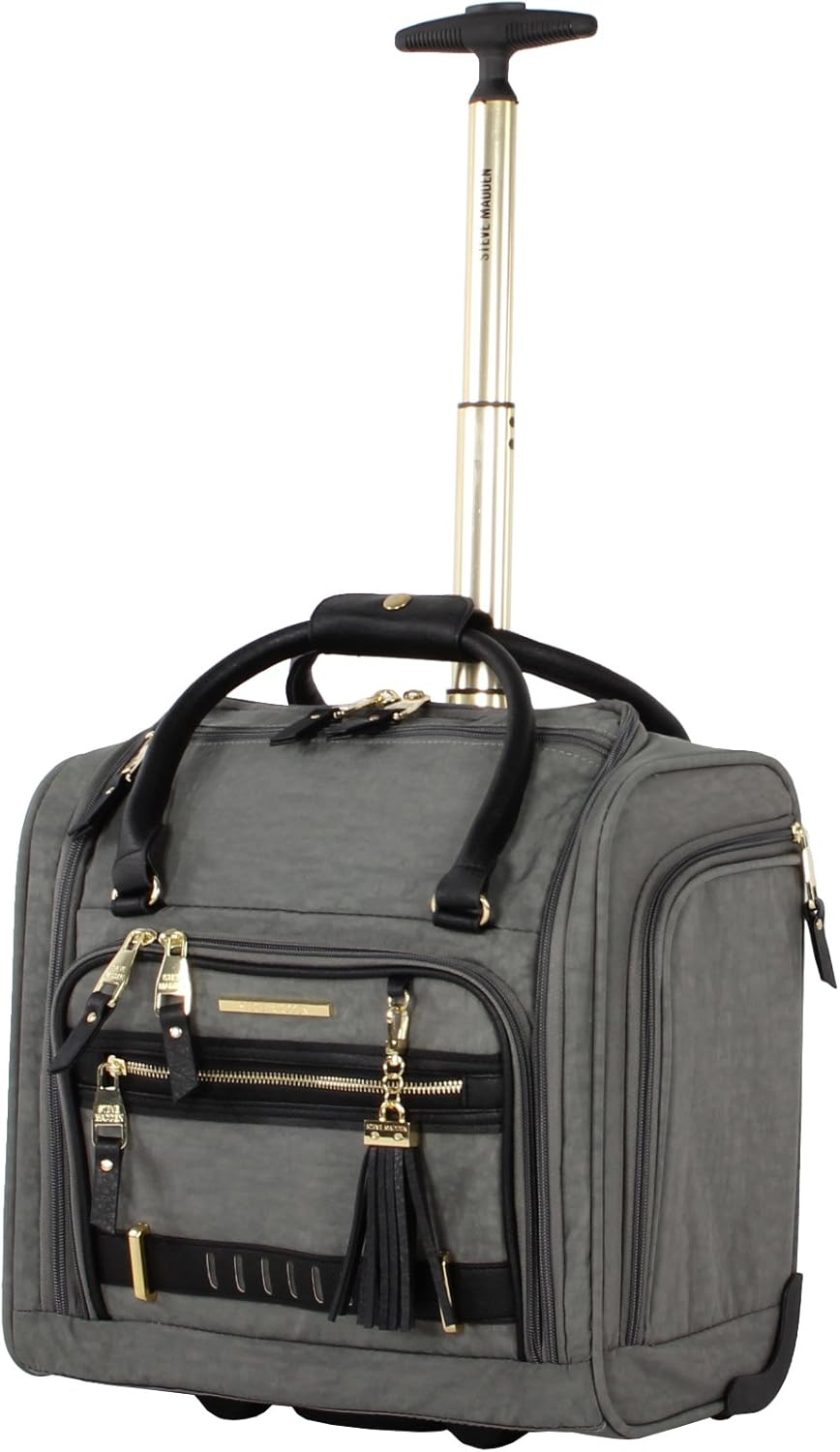 Designer 15 Inch Carry on Suitcase- Small Weekender Overnight Business Travel Luggage- Lightweight 2- Rolling Spinner Wheels Under Seat Bag for Women (Harlo Teal Blue)