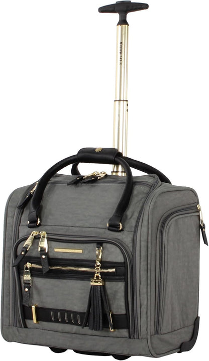 Designer 15 Inch Carry on Suitcase- Small Weekender Overnight Business Travel Luggage- Lightweight 2- Rolling Spinner Wheels Under Seat Bag for Women (Harlo Teal Blue)
