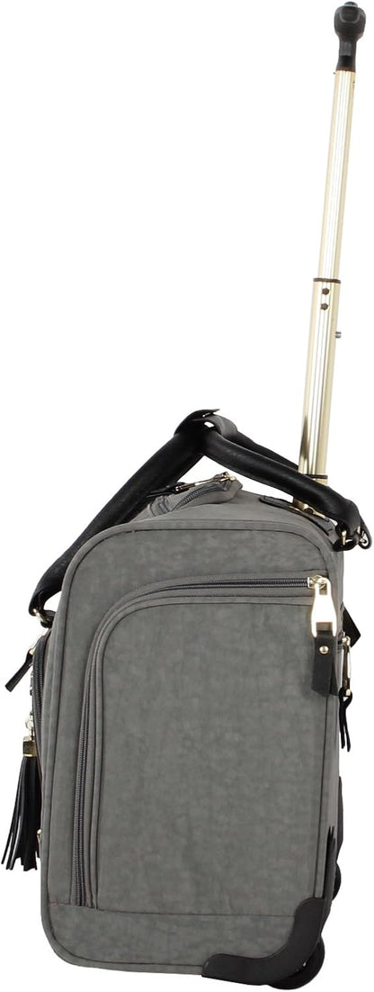 Designer 15 Inch Carry on Suitcase- Small Weekender Overnight Business Travel Luggage- Lightweight 2- Rolling Spinner Wheels Under Seat Bag for Women (Harlo Teal Blue)