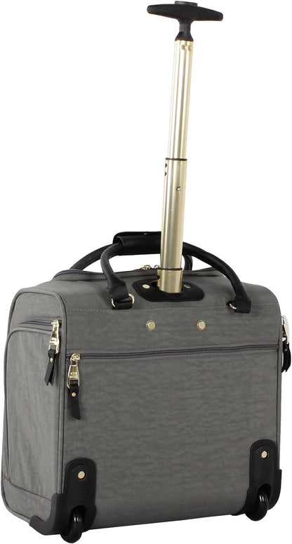 Designer 15 Inch Carry on Suitcase- Small Weekender Overnight Business Travel Luggage- Lightweight 2- Rolling Spinner Wheels Under Seat Bag for Women (Harlo Teal Blue)