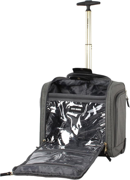 Designer 15 Inch Carry on Suitcase- Small Weekender Overnight Business Travel Luggage- Lightweight 2- Rolling Spinner Wheels Under Seat Bag for Women (Harlo Teal Blue)