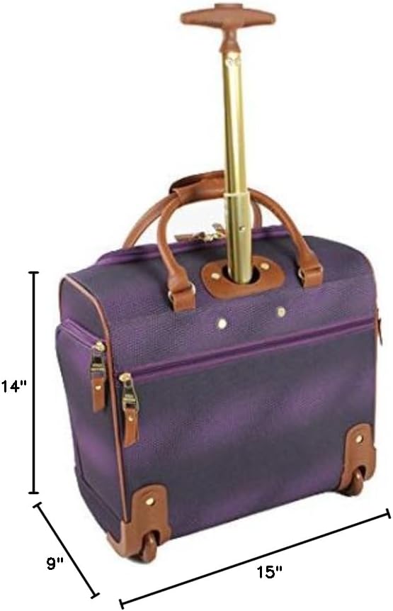 Designer 15 Inch Carry on Suitcase- Small Weekender Overnight Business Travel Luggage- Lightweight 2- Rolling Spinner Wheels Under Seat Bag for Women (Harlo Teal Blue)