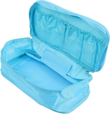 Travel Bra Storage Bag with Compartments for Underwear Lingerie Swimwear Cosmetics Portable Organizer Case Oxford Cloth Gray Red Blue Orange(blue)