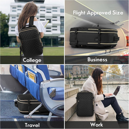 MOMUVO Large Travel Backpack Women, Flight Approved Carry On Backpack, Water Resistant Anti-Theft Casual Daypack School Bag Fit 17 Inch Laptop with USB Charging Port, Black