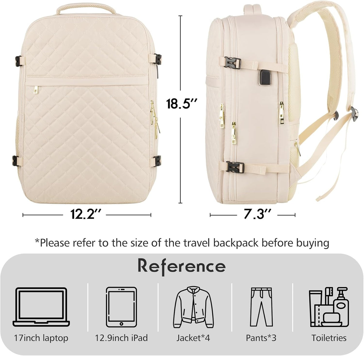 MOMUVO Large Travel Backpack Women, Flight Approved Carry On Backpack, Water Resistant Anti-Theft Casual Daypack School Bag Fit 17 Inch Laptop with USB Charging Port, Black
