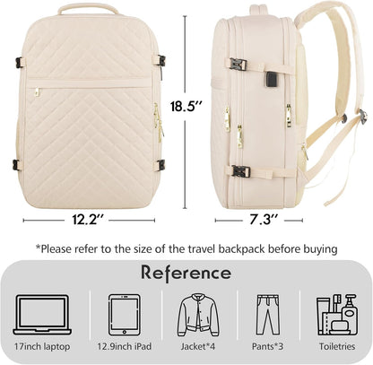 MOMUVO Large Travel Backpack Women, Flight Approved Carry On Backpack, Water Resistant Anti-Theft Casual Daypack School Bag Fit 17 Inch Laptop with USB Charging Port, Black