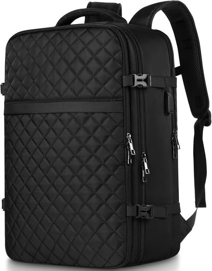 MOMUVO Large Travel Backpack Women, Flight Approved Carry On Backpack, Water Resistant Anti-Theft Casual Daypack School Bag Fit 17 Inch Laptop with USB Charging Port, Black