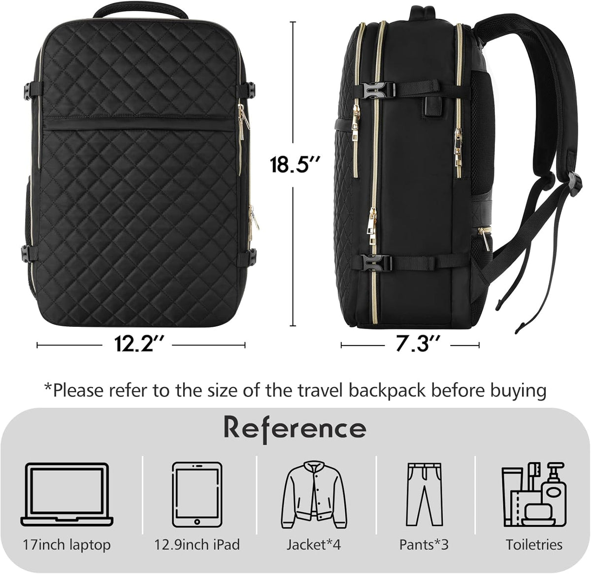 MOMUVO Large Travel Backpack Women, Flight Approved Carry On Backpack, Water Resistant Anti-Theft Casual Daypack School Bag Fit 17 Inch Laptop with USB Charging Port, Black