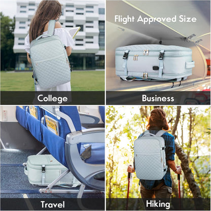 MOMUVO Large Travel Backpack Women, Flight Approved Carry On Backpack, Water Resistant Anti-Theft Casual Daypack School Bag Fit 17 Inch Laptop with USB Charging Port, Black