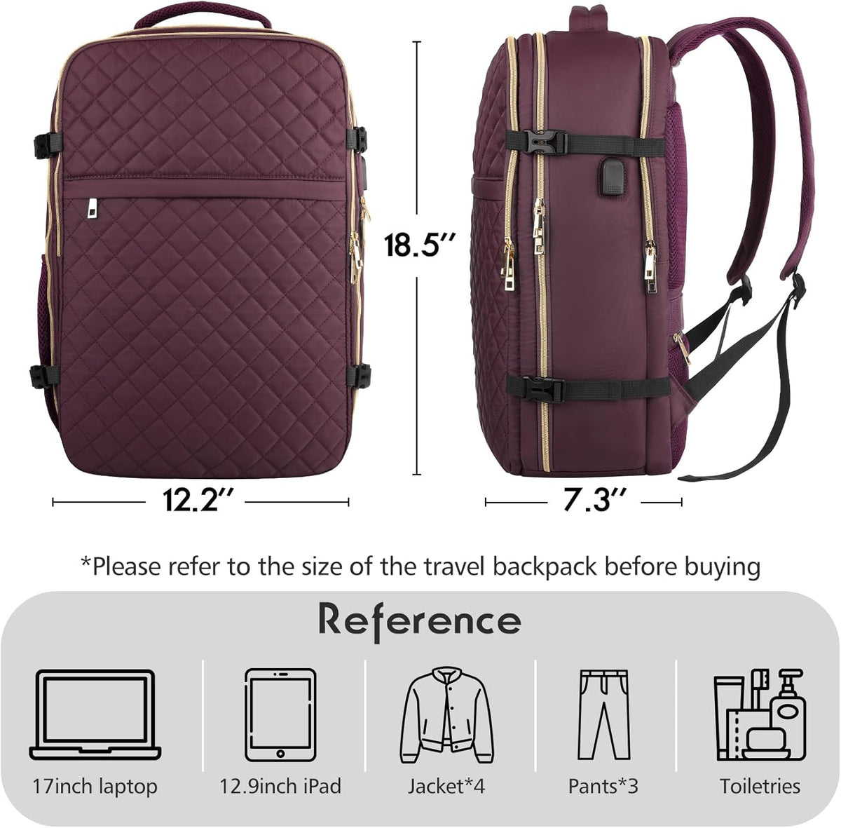 MOMUVO Large Travel Backpack Women, Flight Approved Carry On Backpack, Water Resistant Anti-Theft Casual Daypack School Bag Fit 17 Inch Laptop with USB Charging Port, Black