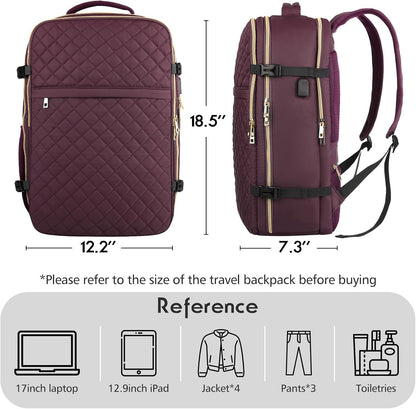 MOMUVO Large Travel Backpack Women, Flight Approved Carry On Backpack, Water Resistant Anti-Theft Casual Daypack School Bag Fit 17 Inch Laptop with USB Charging Port, Black