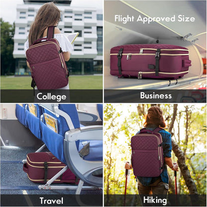 MOMUVO Large Travel Backpack Women, Flight Approved Carry On Backpack, Water Resistant Anti-Theft Casual Daypack School Bag Fit 17 Inch Laptop with USB Charging Port, Black