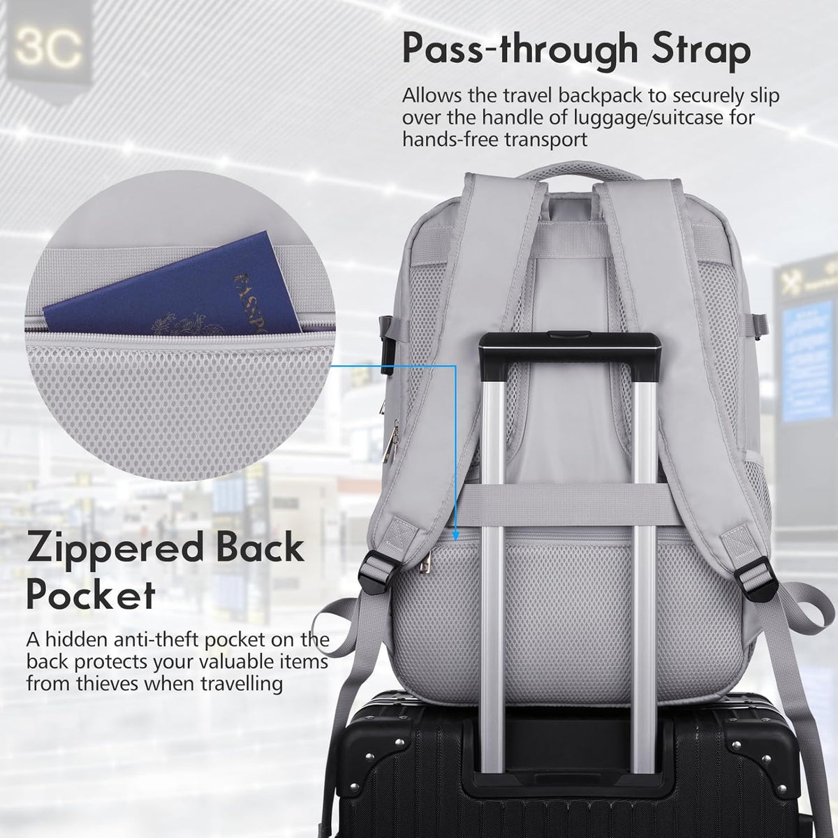 MOMUVO Large Travel Backpack Women, Flight Approved Carry On Backpack, Water Resistant Anti-Theft Casual Daypack School Bag Fit 17 Inch Laptop with USB Charging Port, Black