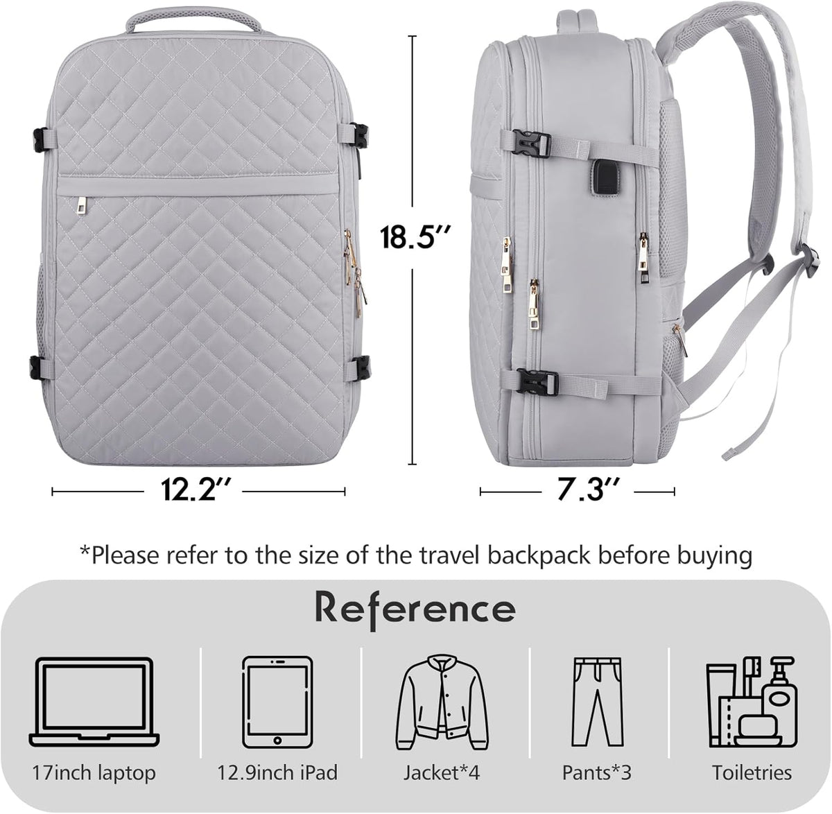 MOMUVO Large Travel Backpack Women, Flight Approved Carry On Backpack, Water Resistant Anti-Theft Casual Daypack School Bag Fit 17 Inch Laptop with USB Charging Port, Black