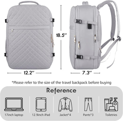 MOMUVO Large Travel Backpack Women, Flight Approved Carry On Backpack, Water Resistant Anti-Theft Casual Daypack School Bag Fit 17 Inch Laptop with USB Charging Port, Black