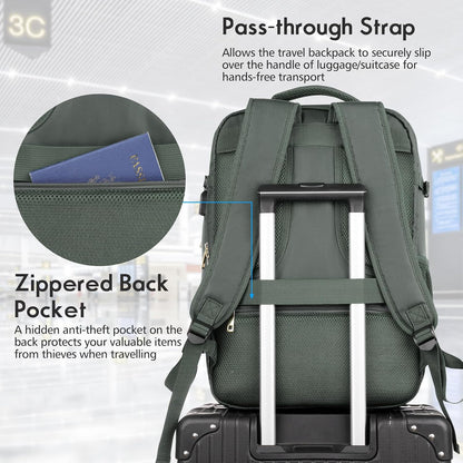 MOMUVO Large Travel Backpack Women, Flight Approved Carry On Backpack, Water Resistant Anti-Theft Casual Daypack School Bag Fit 17 Inch Laptop with USB Charging Port, Black