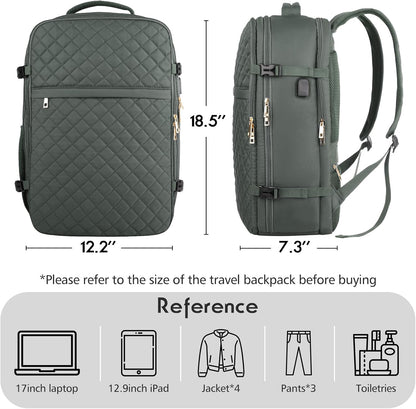 MOMUVO Large Travel Backpack Women, Flight Approved Carry On Backpack, Water Resistant Anti-Theft Casual Daypack School Bag Fit 17 Inch Laptop with USB Charging Port, Black