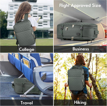 MOMUVO Large Travel Backpack Women, Flight Approved Carry On Backpack, Water Resistant Anti-Theft Casual Daypack School Bag Fit 17 Inch Laptop with USB Charging Port, Black