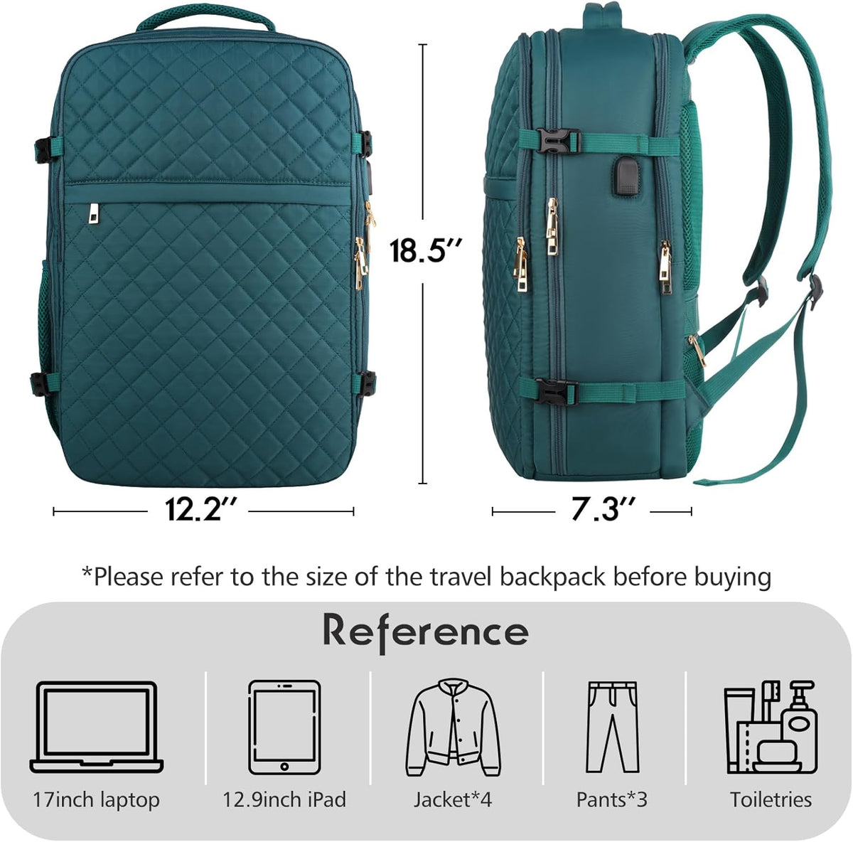 MOMUVO Large Travel Backpack Women, Flight Approved Carry On Backpack, Water Resistant Anti-Theft Casual Daypack School Bag Fit 17 Inch Laptop with USB Charging Port, Black