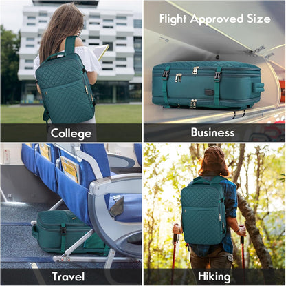 MOMUVO Large Travel Backpack Women, Flight Approved Carry On Backpack, Water Resistant Anti-Theft Casual Daypack School Bag Fit 17 Inch Laptop with USB Charging Port, Black