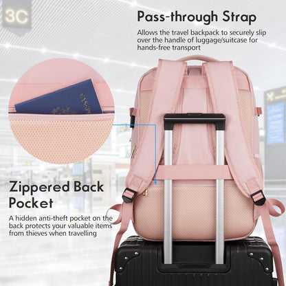 MOMUVO Large Travel Backpack Women, Flight Approved Carry On Backpack, Water Resistant Anti-Theft Casual Daypack School Bag Fit 17 Inch Laptop with USB Charging Port, Black