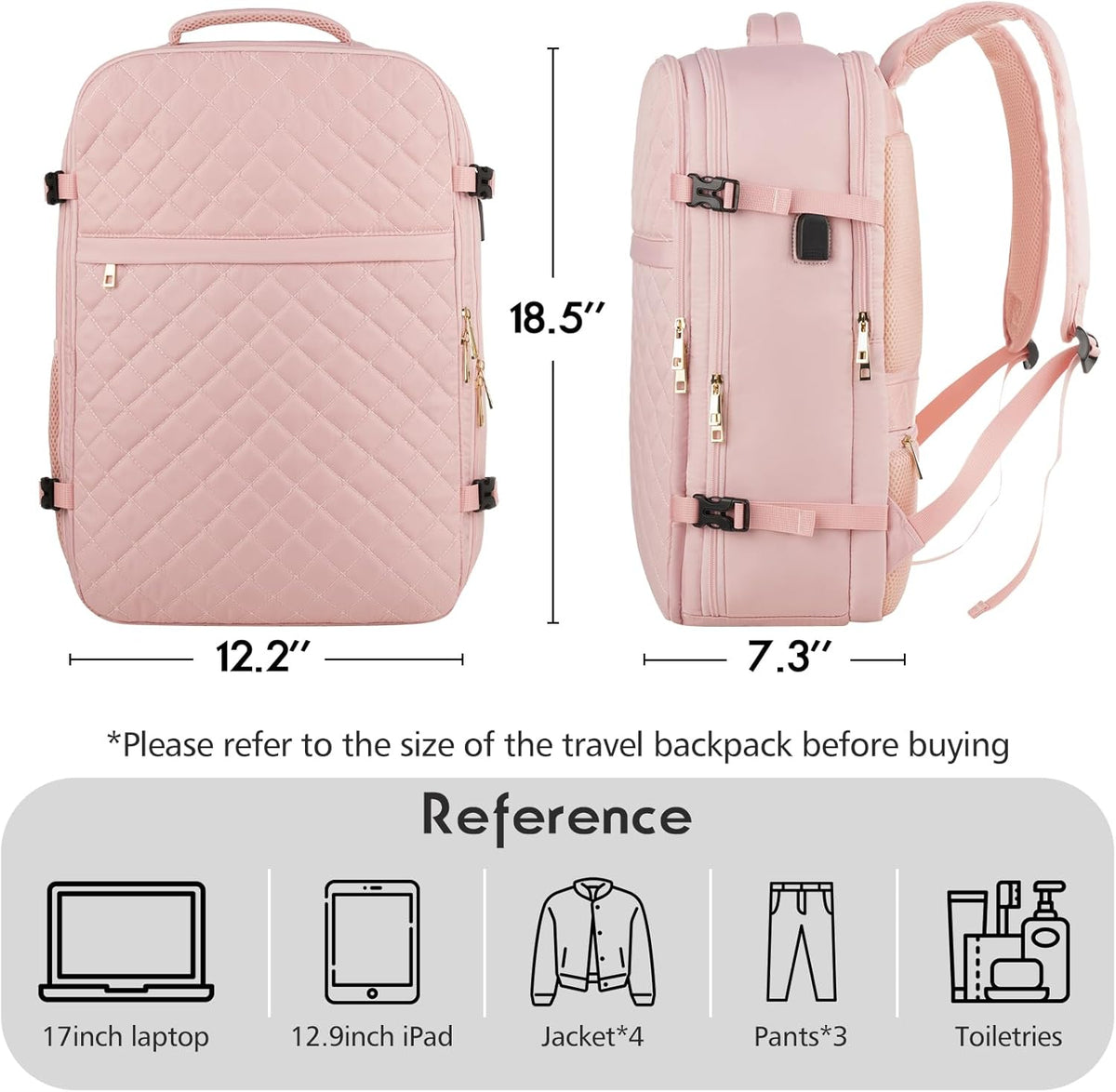 MOMUVO Large Travel Backpack Women, Flight Approved Carry On Backpack, Water Resistant Anti-Theft Casual Daypack School Bag Fit 17 Inch Laptop with USB Charging Port, Black