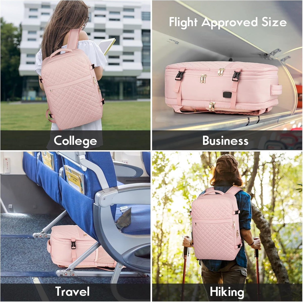 MOMUVO Large Travel Backpack Women, Flight Approved Carry On Backpack, Water Resistant Anti-Theft Casual Daypack School Bag Fit 17 Inch Laptop with USB Charging Port, Black