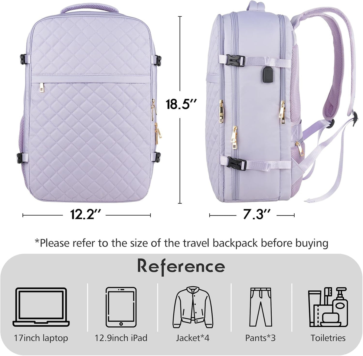 MOMUVO Large Travel Backpack Women, Flight Approved Carry On Backpack, Water Resistant Anti-Theft Casual Daypack School Bag Fit 17 Inch Laptop with USB Charging Port, Black