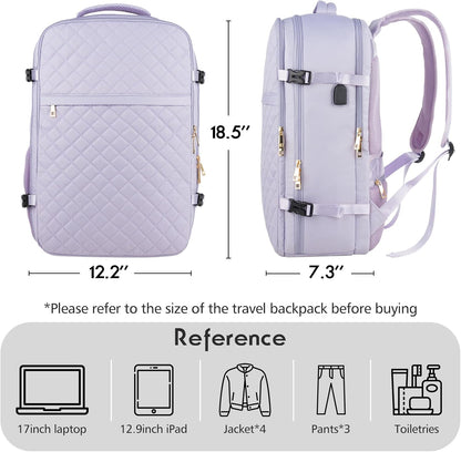 MOMUVO Large Travel Backpack Women, Flight Approved Carry On Backpack, Water Resistant Anti-Theft Casual Daypack School Bag Fit 17 Inch Laptop with USB Charging Port, Black