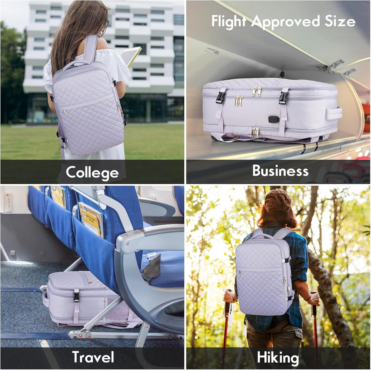 MOMUVO Large Travel Backpack Women, Flight Approved Carry On Backpack, Water Resistant Anti-Theft Casual Daypack School Bag Fit 17 Inch Laptop with USB Charging Port, Black