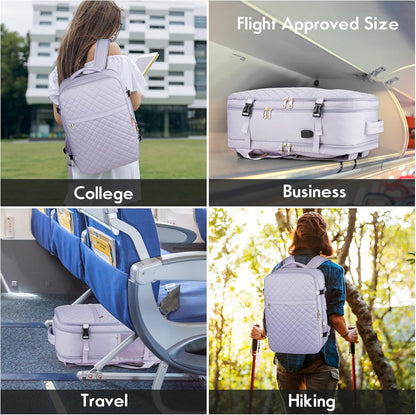 MOMUVO Large Travel Backpack Women, Flight Approved Carry On Backpack, Water Resistant Anti-Theft Casual Daypack School Bag Fit 17 Inch Laptop with USB Charging Port, Black