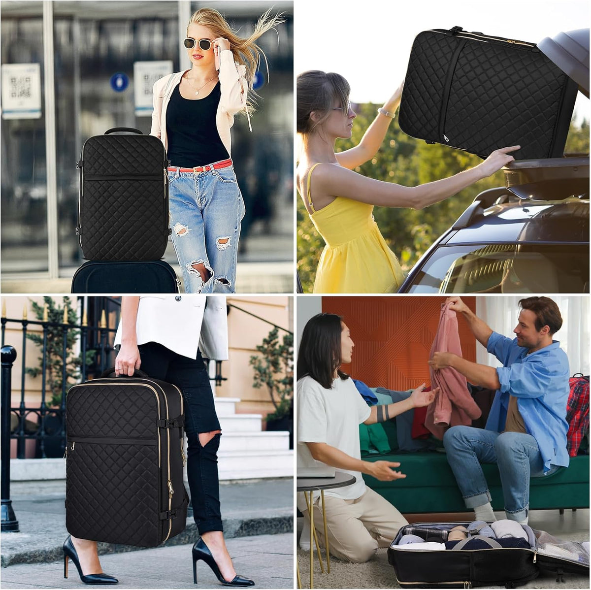 MOMUVO Large Travel Backpack Women, Flight Approved Carry On Backpack, Water Resistant Anti-Theft Casual Daypack School Bag Fit 17 Inch Laptop with USB Charging Port, Black