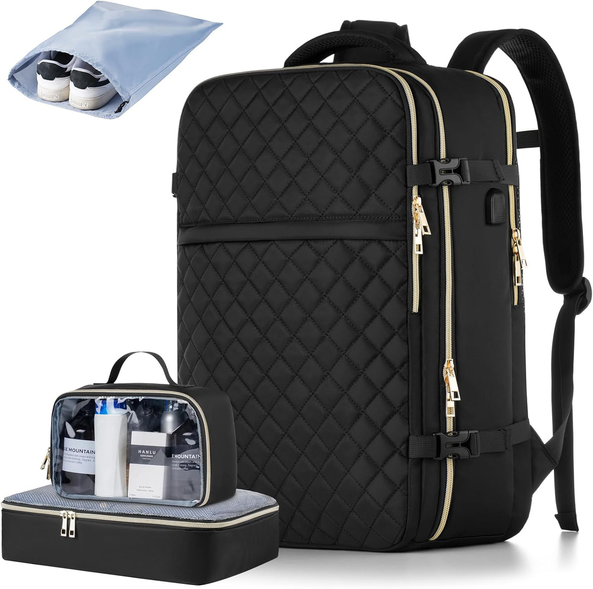 MOMUVO Large Travel Backpack Women, Flight Approved Carry On Backpack, Water Resistant Anti-Theft Casual Daypack School Bag Fit 17 Inch Laptop with USB Charging Port, Black