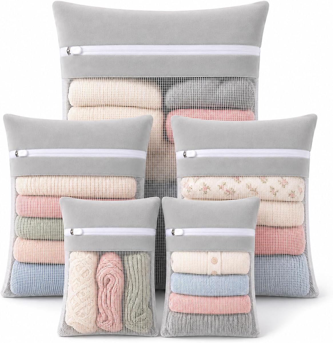 6-Piece Bag, Durable Cotton Mesh Laundry Bag, Sturdy Zipper, Breathable Mesh, Exquisite Laundry Bag for Underwear, Clothes, Pants, Shoes and Socks
