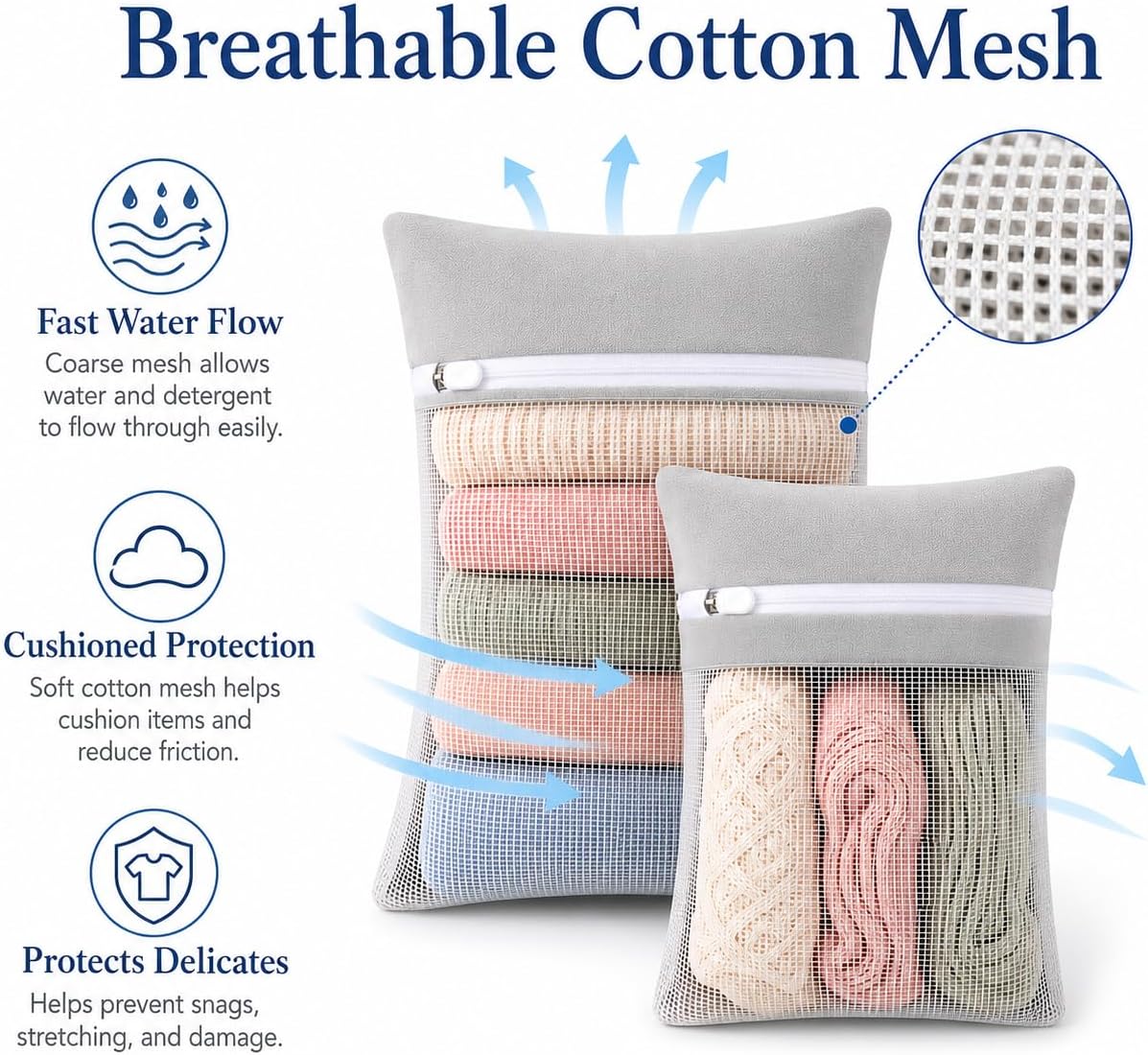 6-Piece Bag, Durable Cotton Mesh Laundry Bag, Sturdy Zipper, Breathable Mesh, Exquisite Laundry Bag for Underwear, Clothes, Pants, Shoes and Socks