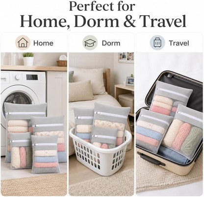 6-Piece Bag, Durable Cotton Mesh Laundry Bag, Sturdy Zipper, Breathable Mesh, Exquisite Laundry Bag for Underwear, Clothes, Pants, Shoes and Socks