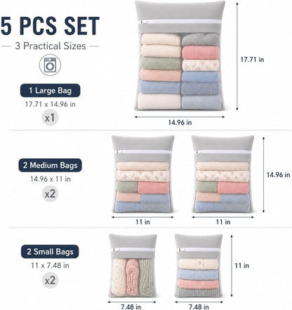 6-Piece Bag, Durable Cotton Mesh Laundry Bag, Sturdy Zipper, Breathable Mesh, Exquisite Laundry Bag for Underwear, Clothes, Pants, Shoes and Socks