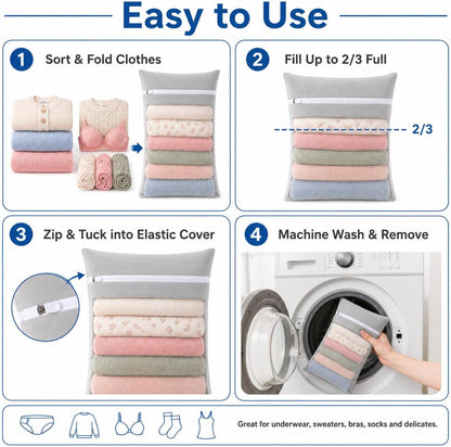 6-Piece Bag, Durable Cotton Mesh Laundry Bag, Sturdy Zipper, Breathable Mesh, Exquisite Laundry Bag for Underwear, Clothes, Pants, Shoes and Socks