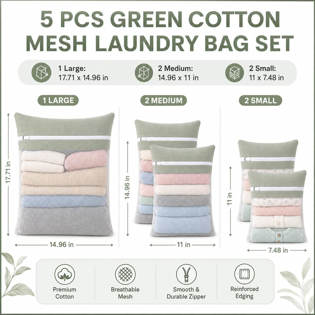 6-Piece Bag, Durable Cotton Mesh Laundry Bag, Sturdy Zipper, Breathable Mesh, Exquisite Laundry Bag for Underwear, Clothes, Pants, Shoes and Socks